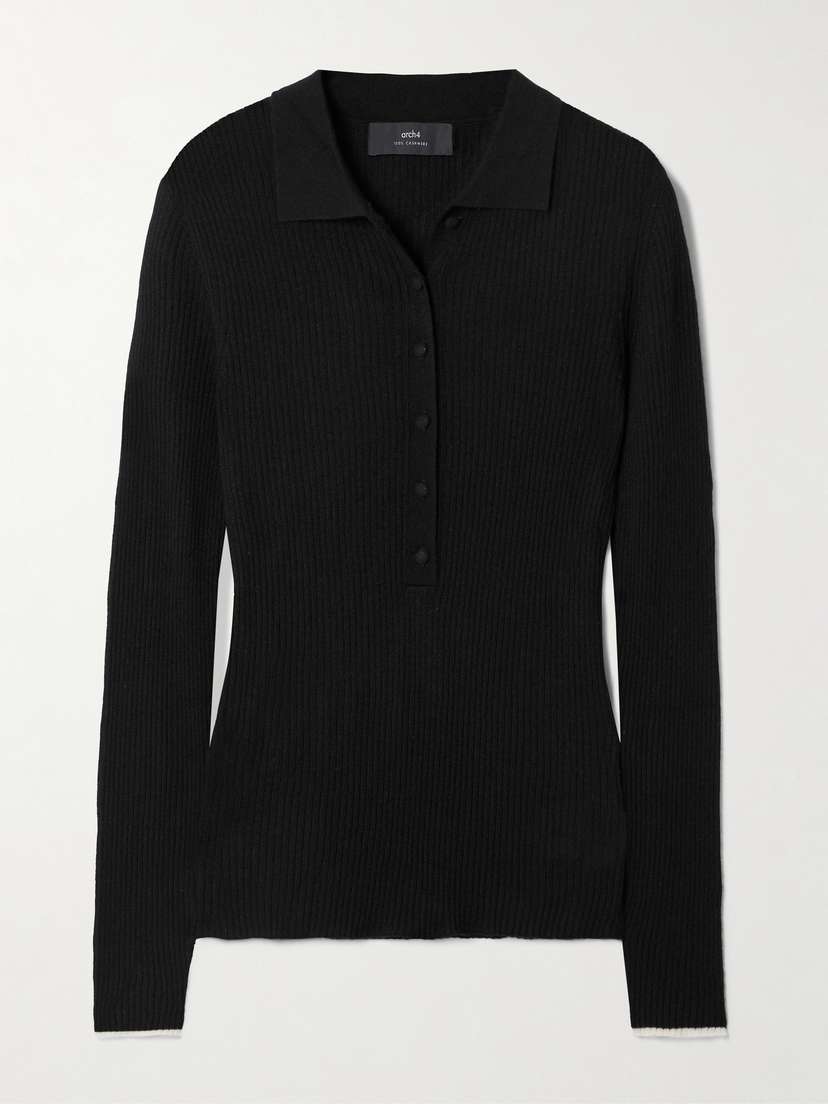 Arch4 Maja Ribbed Organic Cashmere Polo Shirt