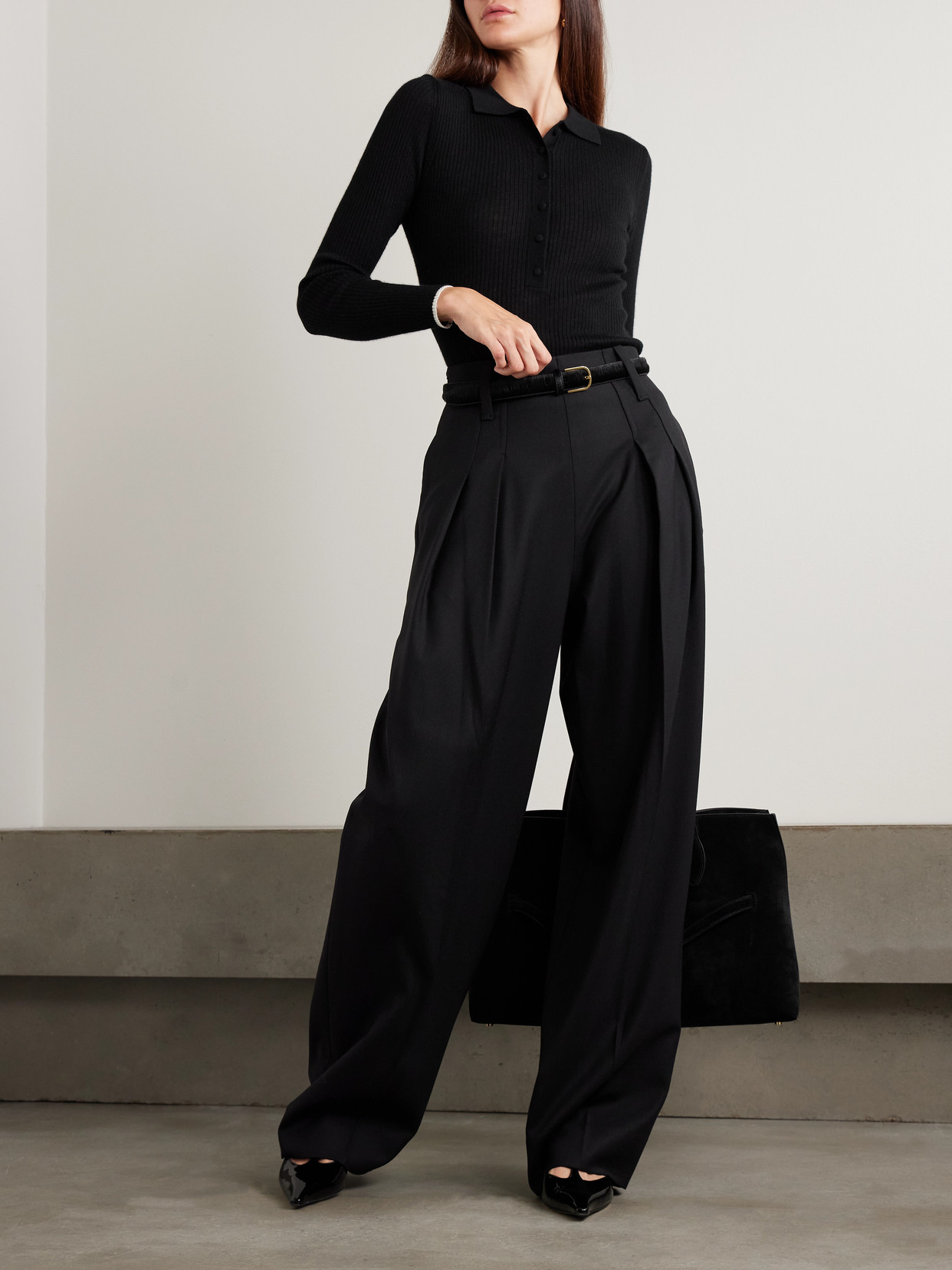 Arch4 Maja Ribbed Organic Cashmere Polo Shirt In Black