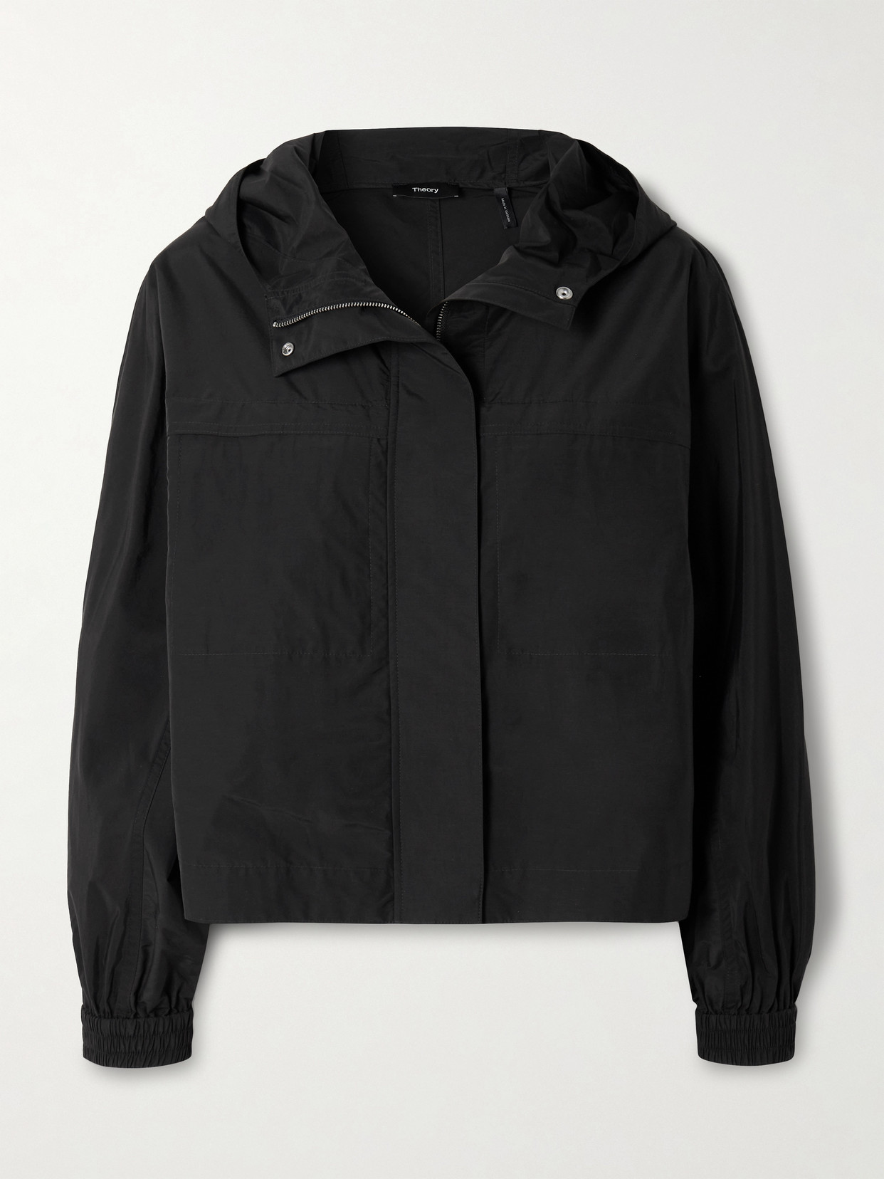 Theory Hooded Gathered Cotton-blend Shell Jacket