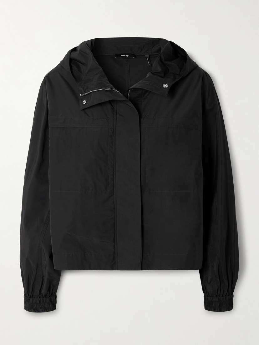 Theory Hooded Gathered Cotton-blend Shell Jacket