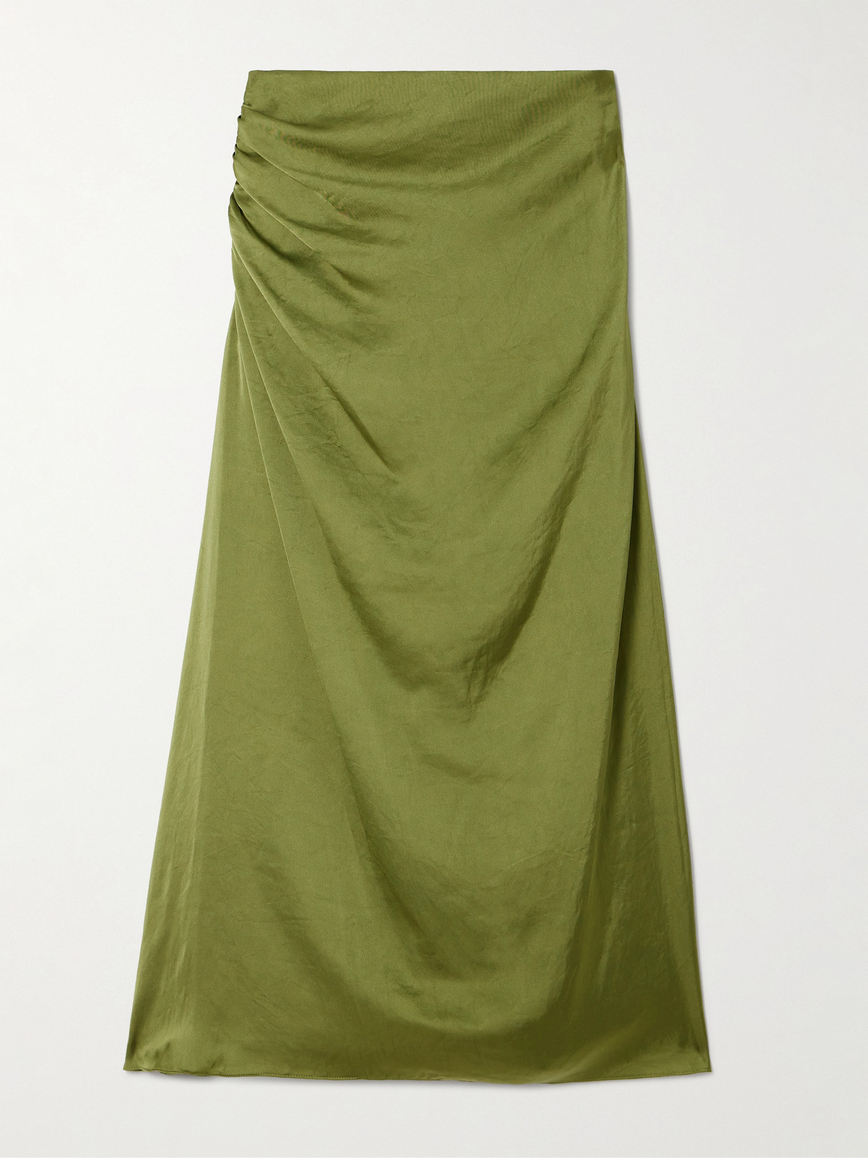 Theory Ruched Satin Midi Skirt