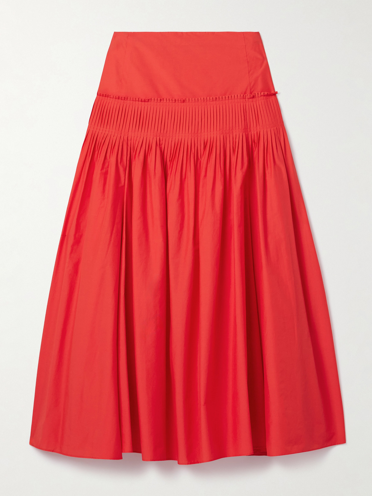 Theory Pintucked Pleated Cotton-blend Poplin Midi Skirt In Purple