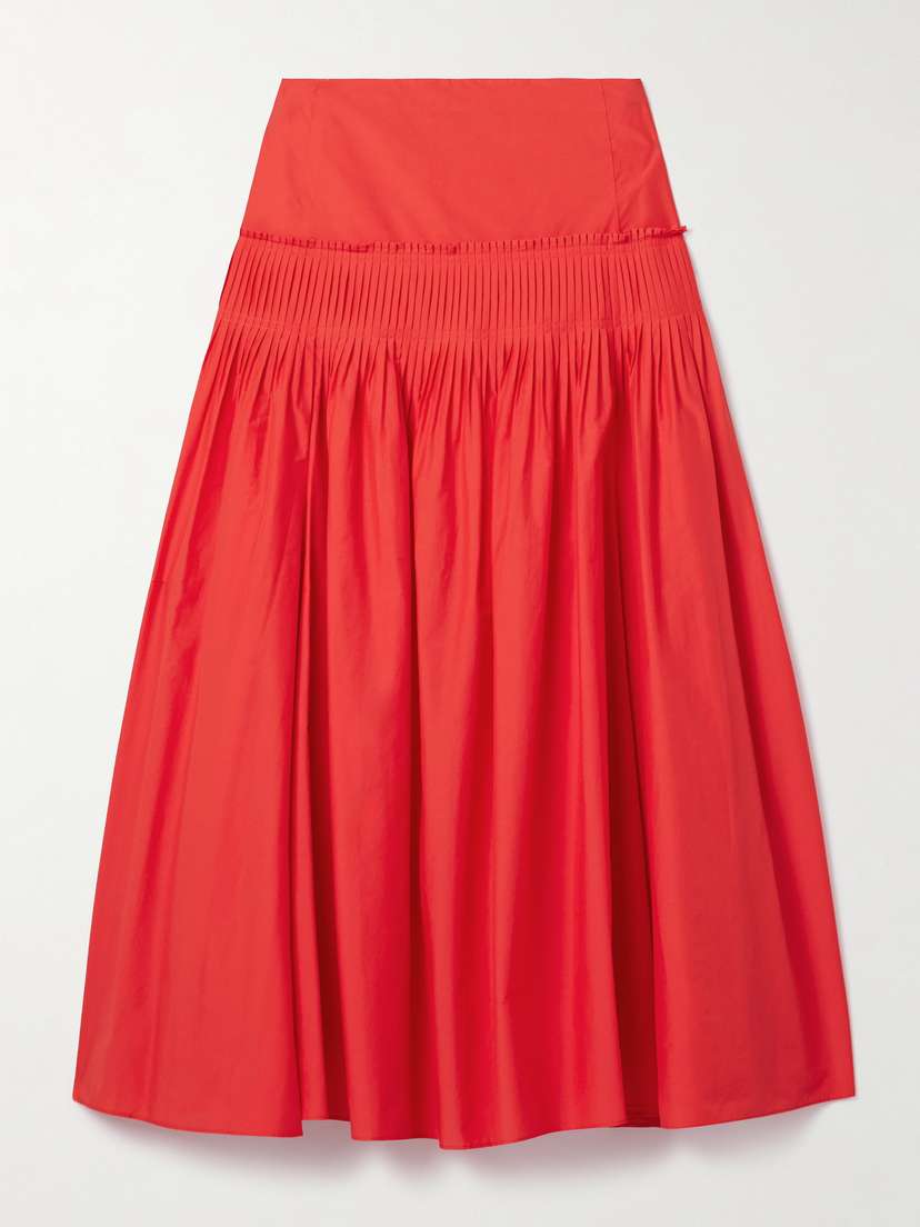 Theory Pintucked Pleated Cotton-blend Poplin Midi Skirt