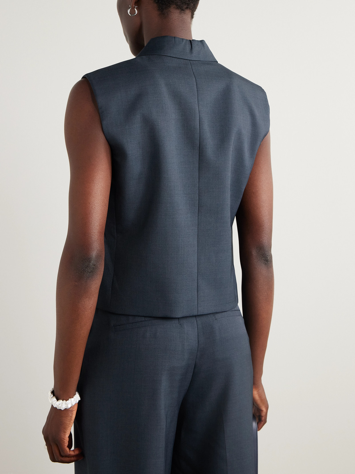 Theory Slightly Cropped Double-breasted Vest With Peak Lapels In Blue