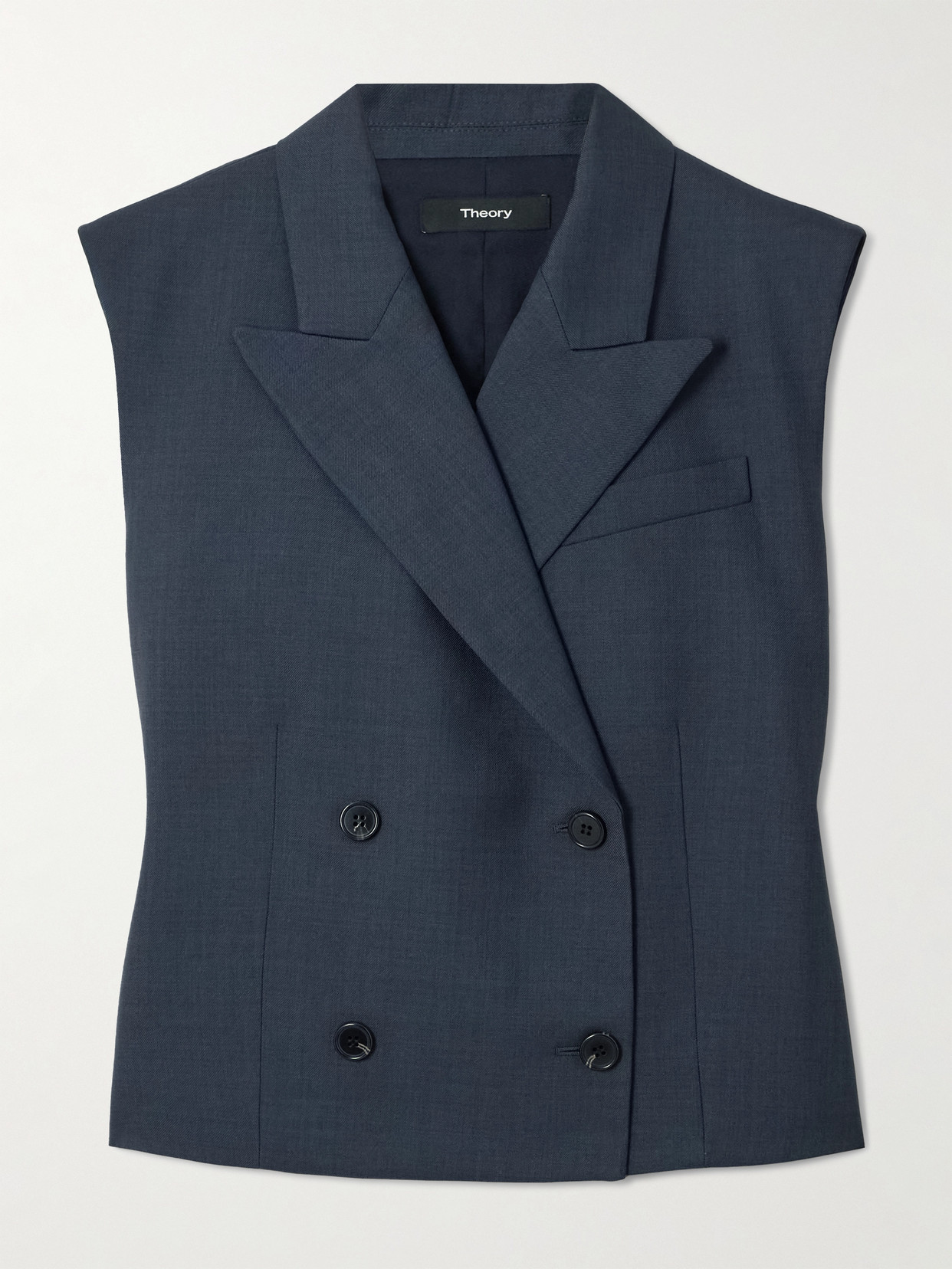 Theory Slightly Cropped Double-breasted Vest With Peak Lapels In Blue