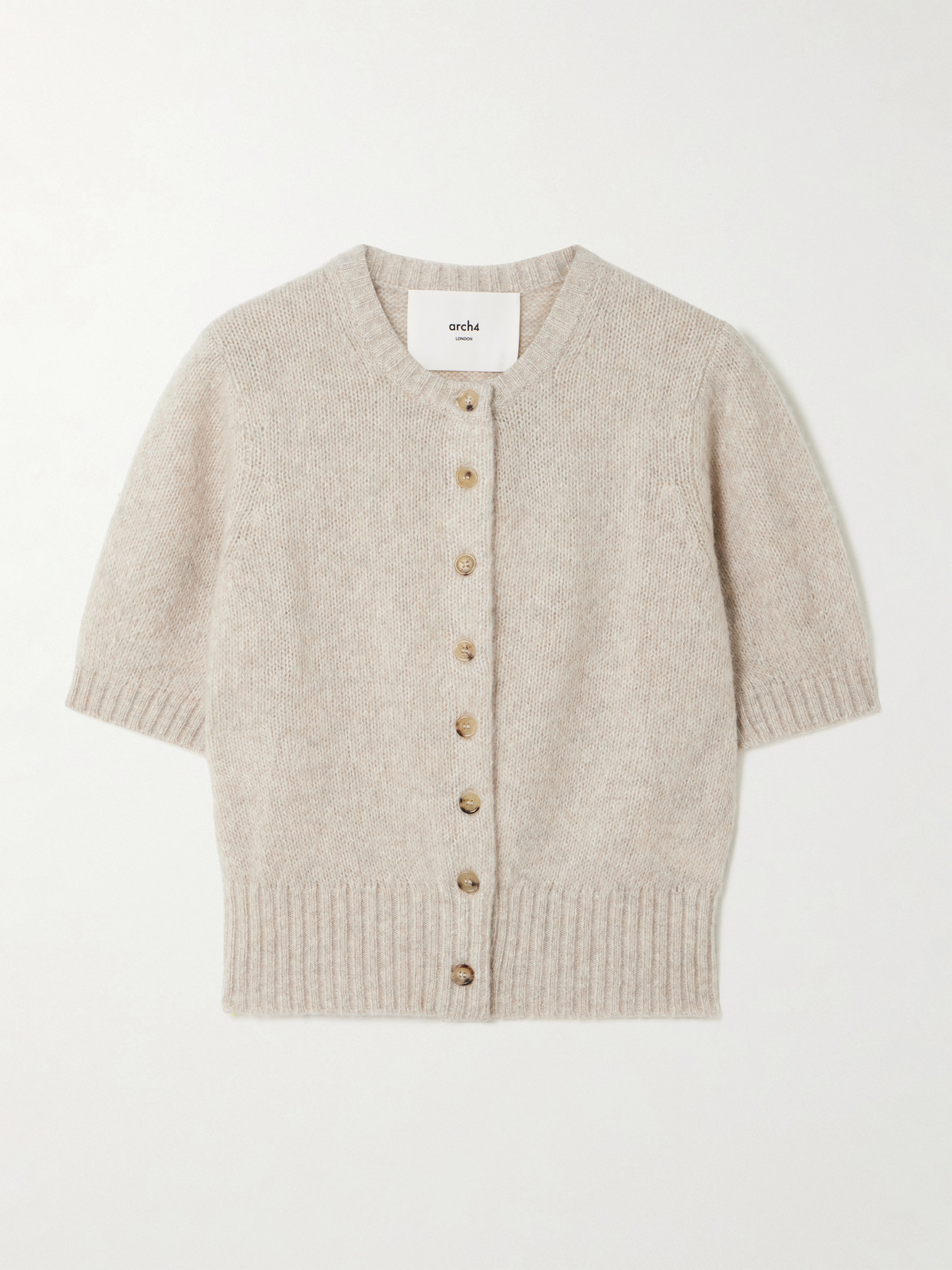 Arch4 Rome Cropped Organic Cashmere And Silk-blend Cardigan In Neutral