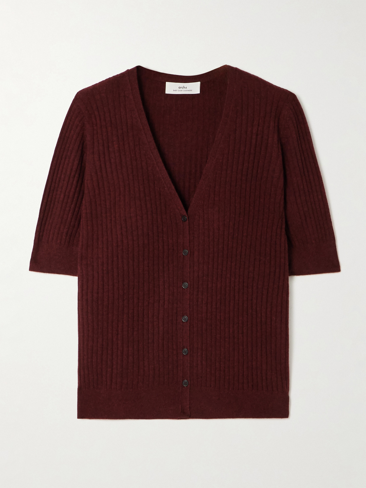 Arch4 Katya Ribbed Organic Cashmere Cardigan In Brown