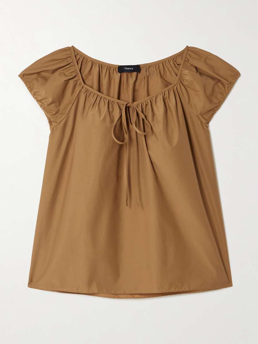 Theory Tie-neck Cotton-blend Poplin Blouse
