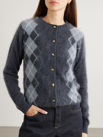 arch4 Arlo argyle brushed organic cashmere cardigan