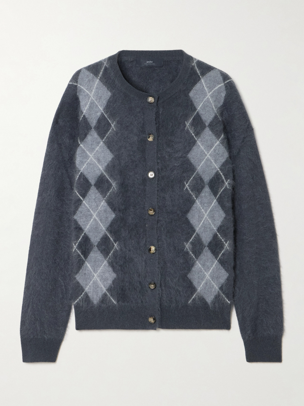 Arch4 Arlo Argyle Brushed Organic Cashmere Cardigan In Gray