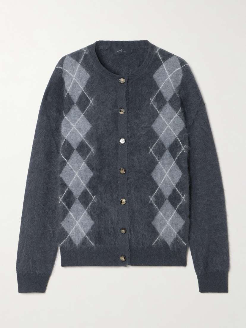 Arch4 Arlo Argyle Brushed Organic Cashmere Cardigan