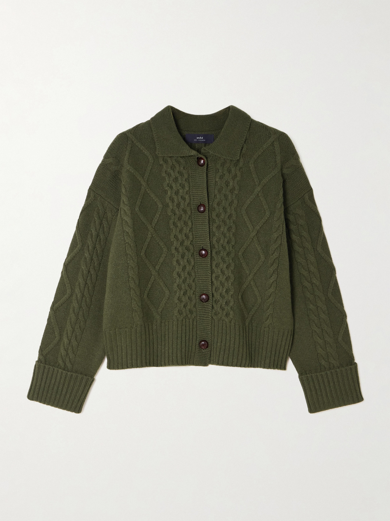 Arch4 Columbia Cable-knit Cashmere Cardigan In Green