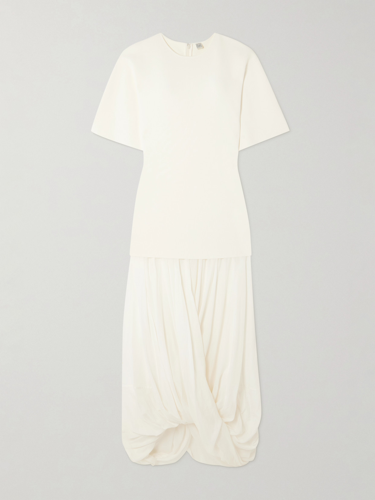 Totême Cocoon Draped Voile-paneled Knitted Maxi Dress