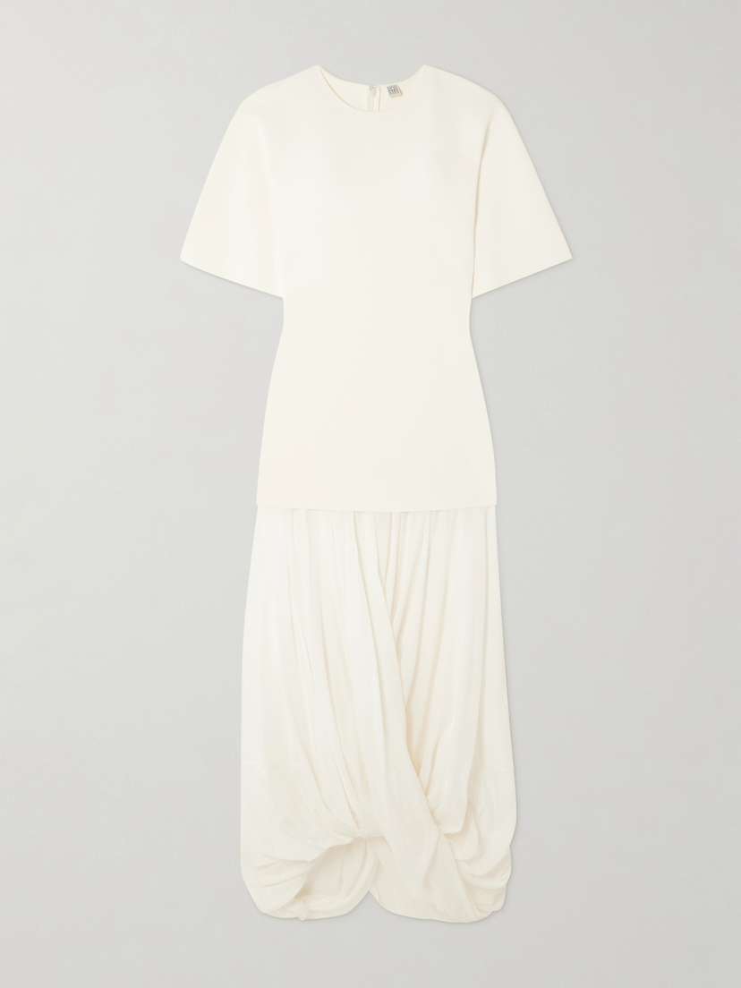 TOTEME Cocoon Draped Voile-paneled Knitted Maxi Dress
