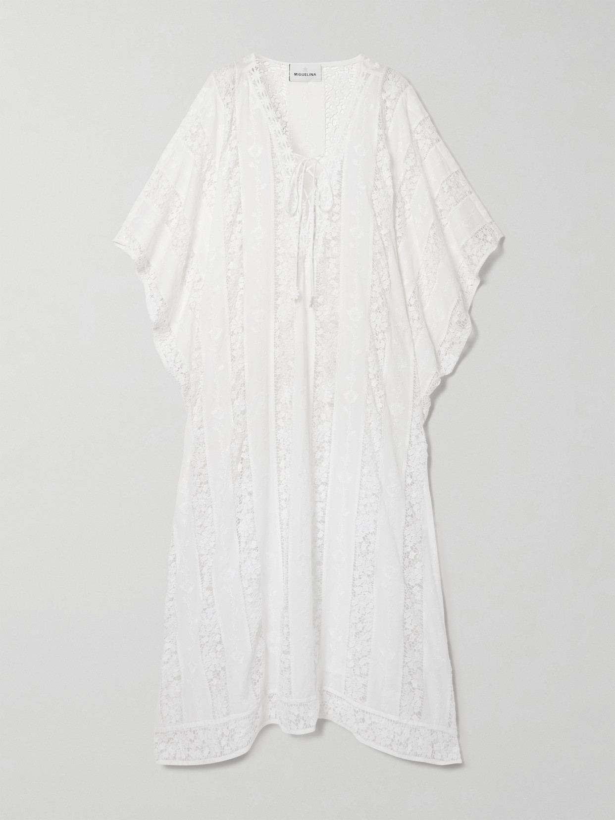 Miguelina Blair Embroidered Voile And Lace Kaftan In White