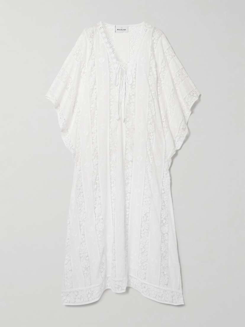 Miguelina Blair Embroidered Voile And Lace Kaftan