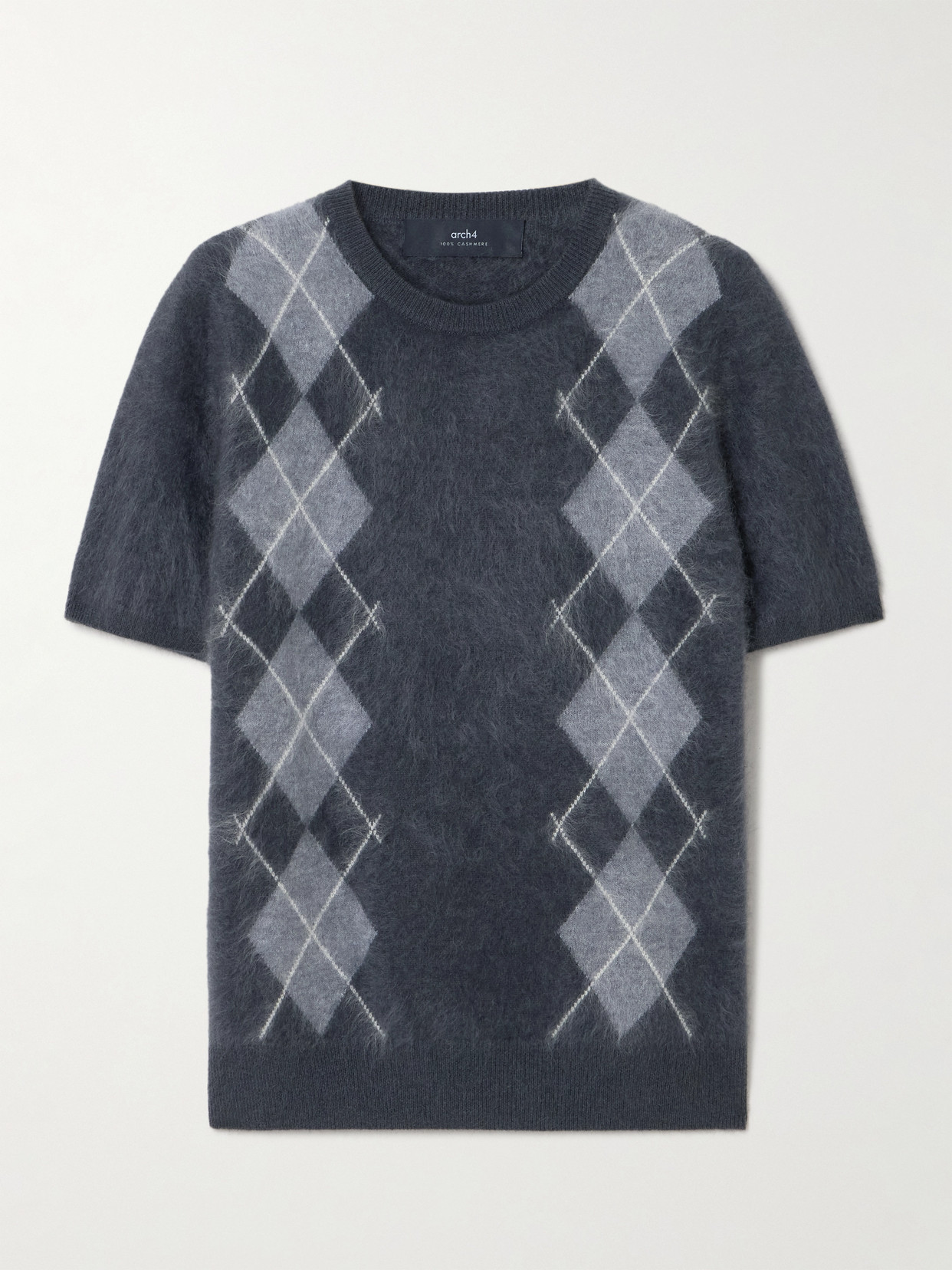 Arch4 Abel Argyle Brushed Organic Cashmere Sweater In Gray