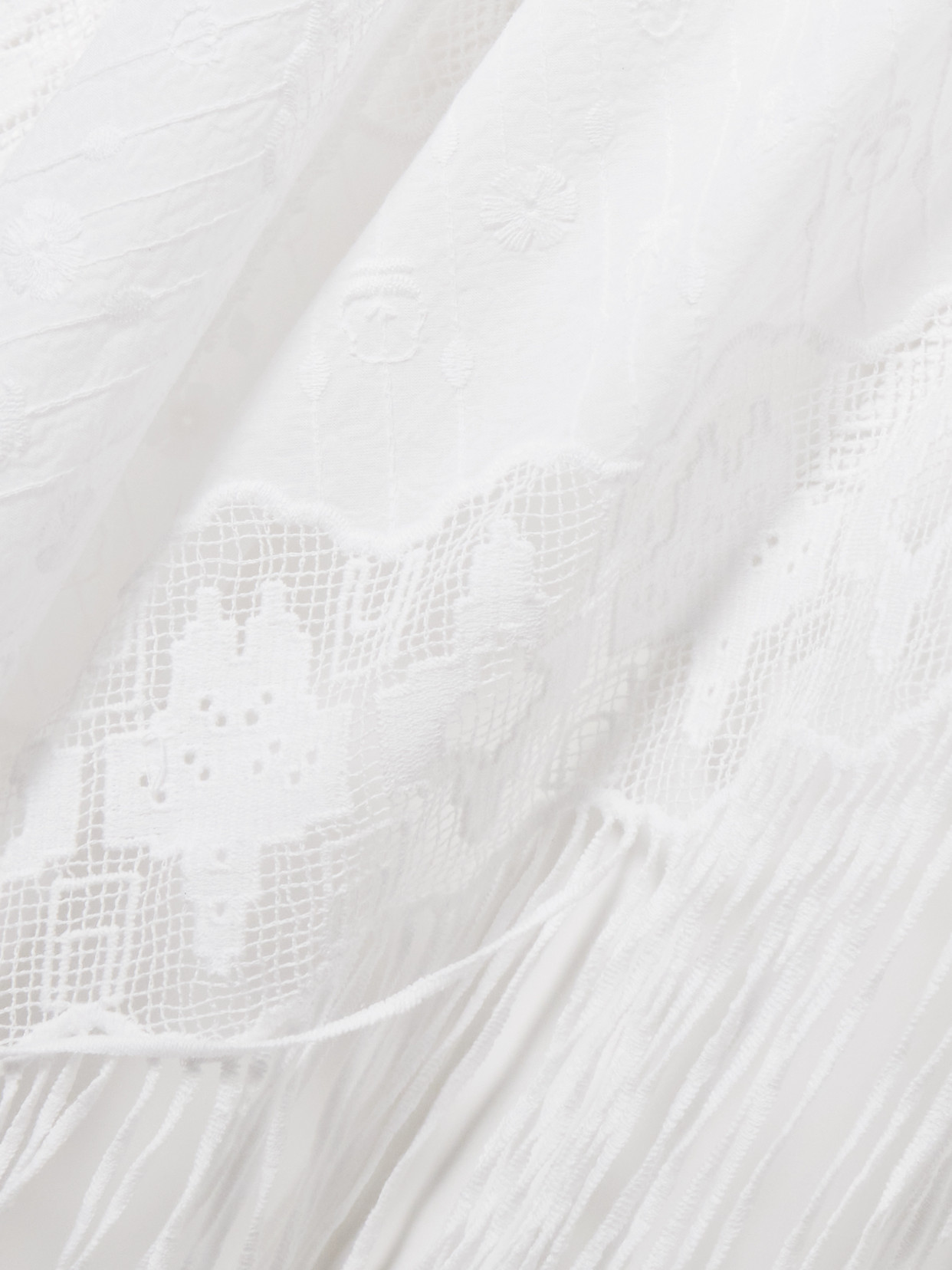 Miguelina Julia Fringed Embroidered Cotton-voile And Lace Pareo In White