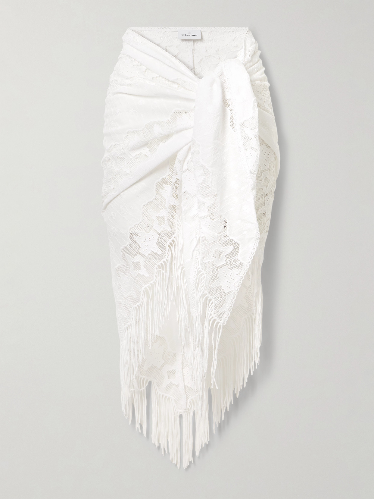 Miguelina Julia Fringed Embroidered Cotton-voile And Lace Pareo In White