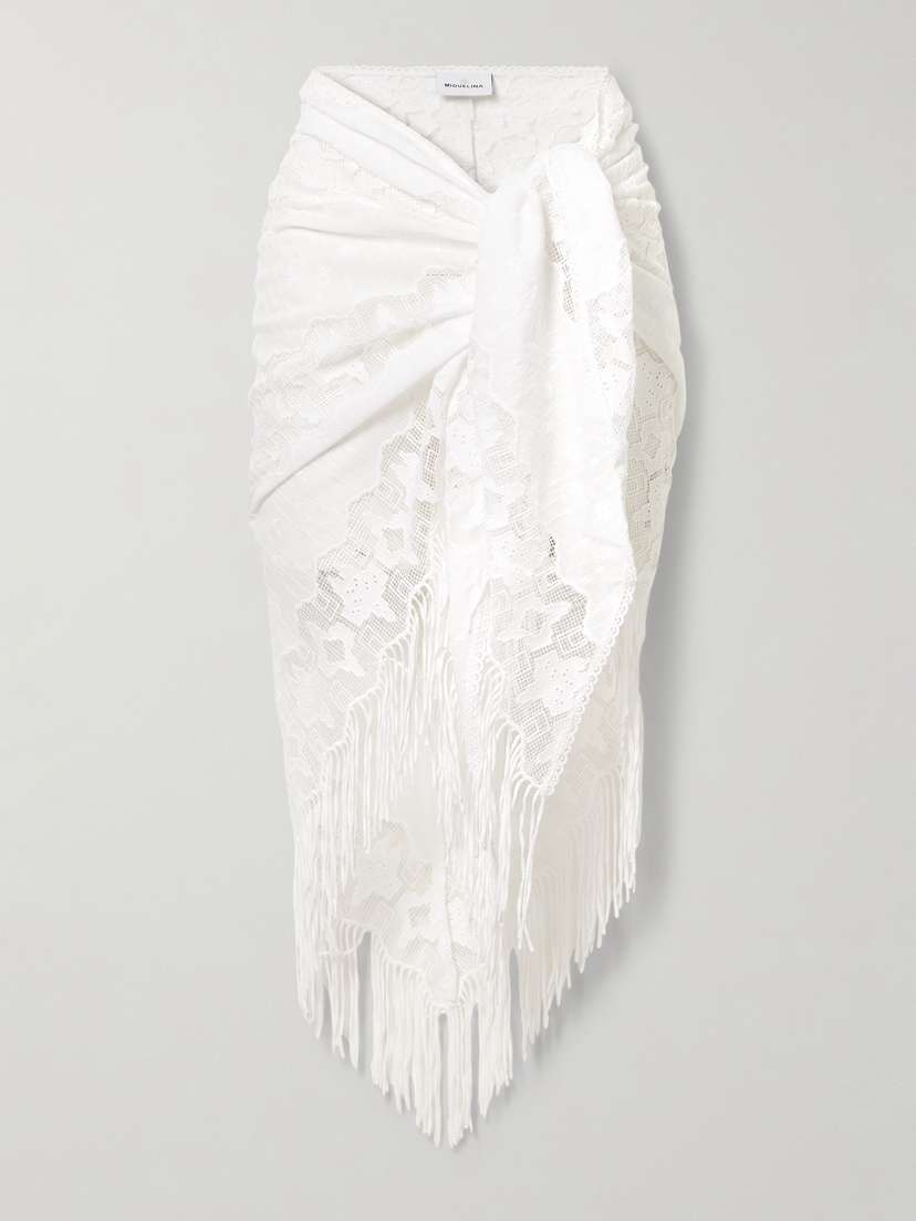 Miguelina Julia Fringed Embroidered Cotton-voile And Lace Pareo