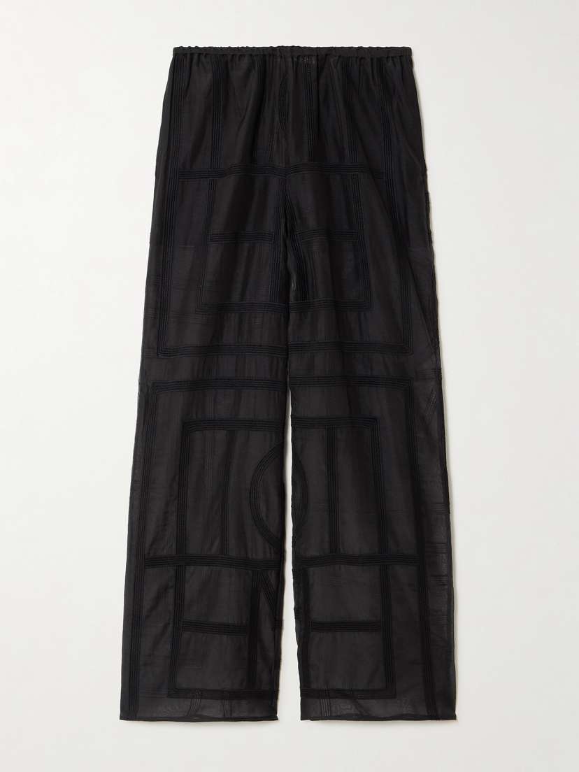 TOTEME Embroidered Organic Cotton And Silk-blend Voile Wide-leg Pants