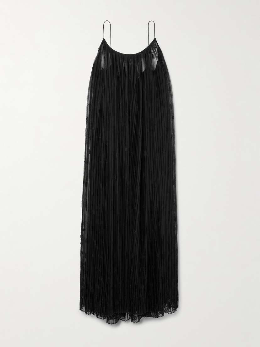 TOTEME Embroidered Recycled Plissé-tulle Maxi Dress