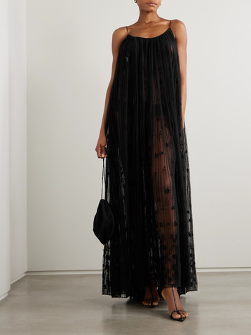 TOTEME Embroidered recycled plissé-tulle maxi dress