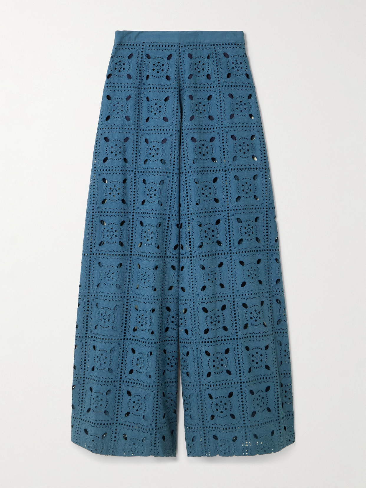 Miguelina Lilly Broderie Anglaise Cotton Wide-leg Pants In Blue