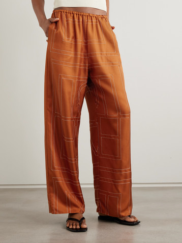 TOTEME Embroidered silk-twill wide-leg pants
