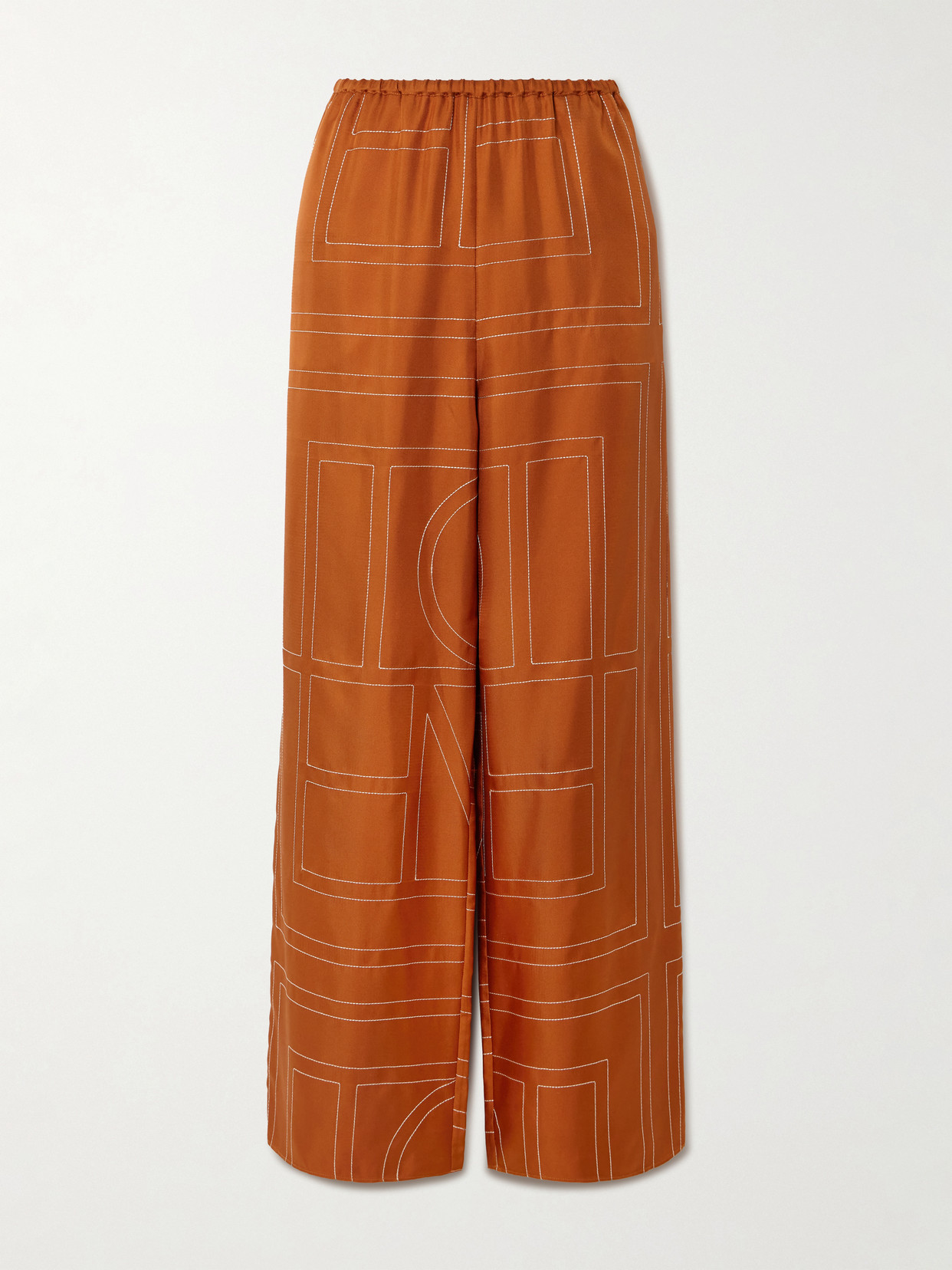 Totême Embroidered Silk-twill Wide-leg Pants