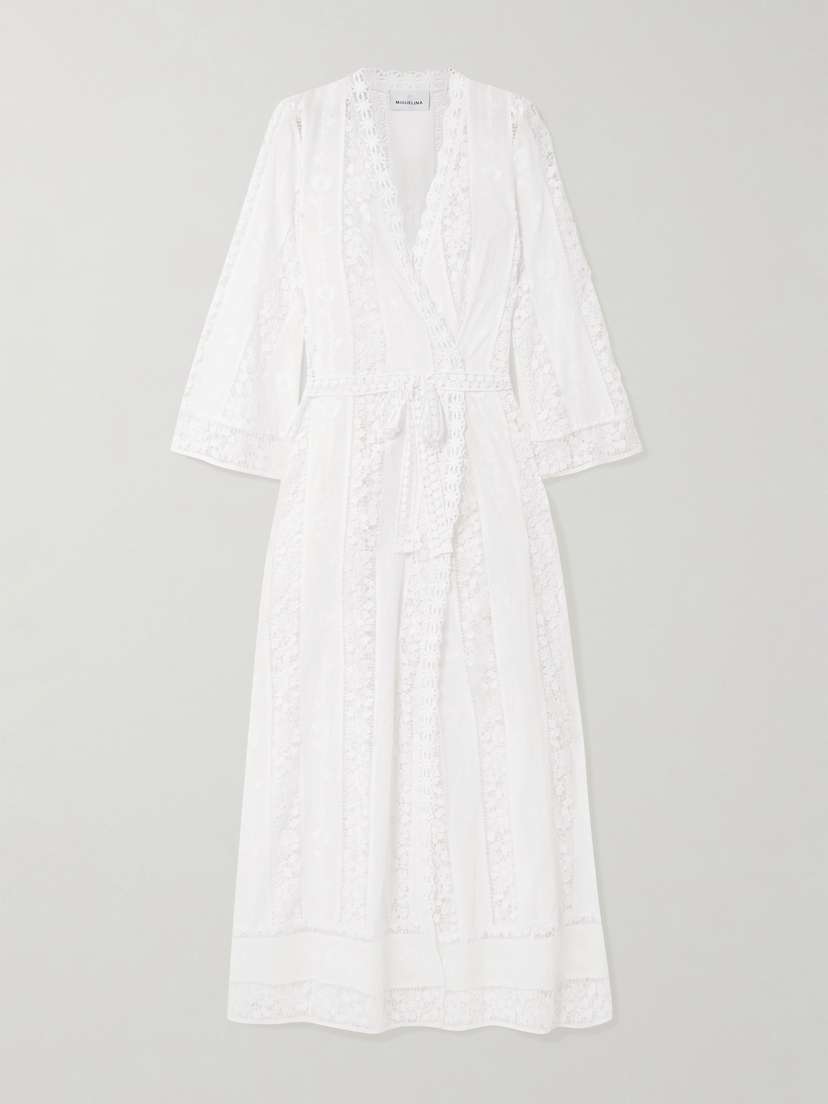 Miguelina Lucinda Belted Embroidered Voile And Lace Coverup