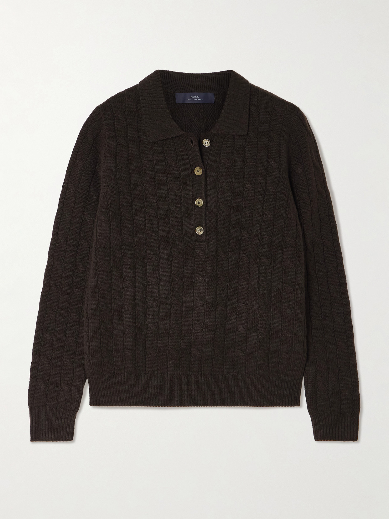 Arch4 Comet Cashmere Cable-knit Polo Sweater In Brown