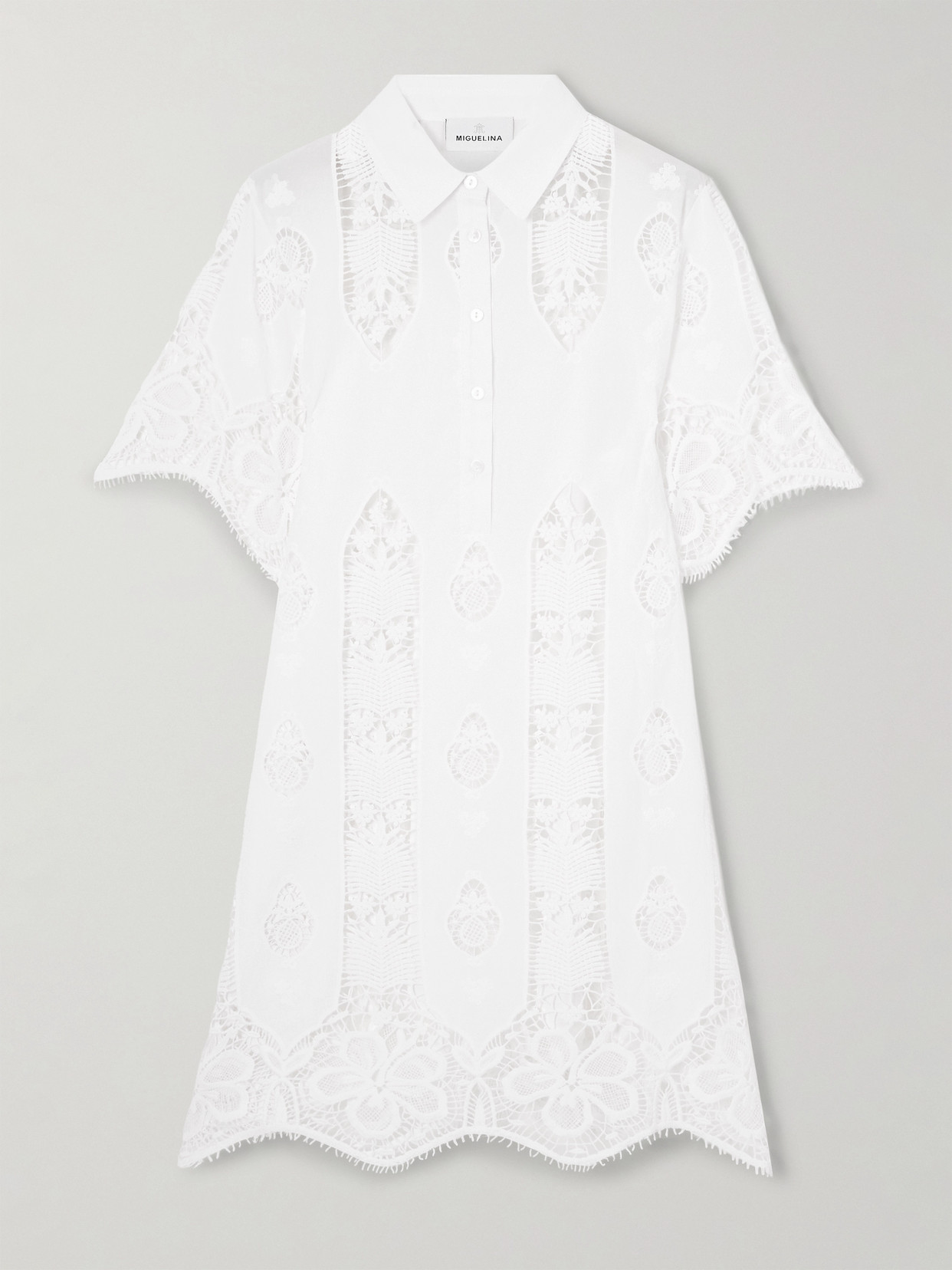 Miguelina Elle Lace And Embroidered Cotton-voile Mini Dress In White