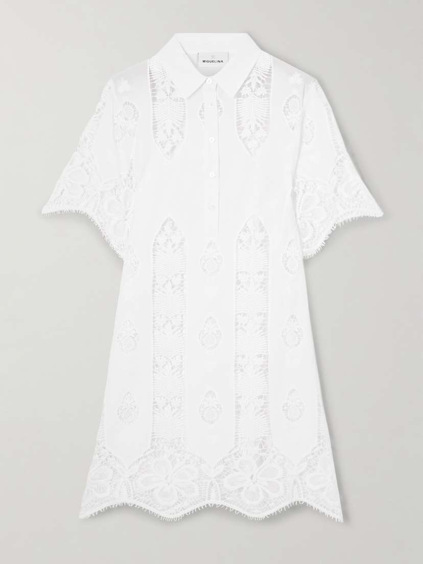Miguelina Elle Lace And Embroidered Cotton-voile Mini Dress
