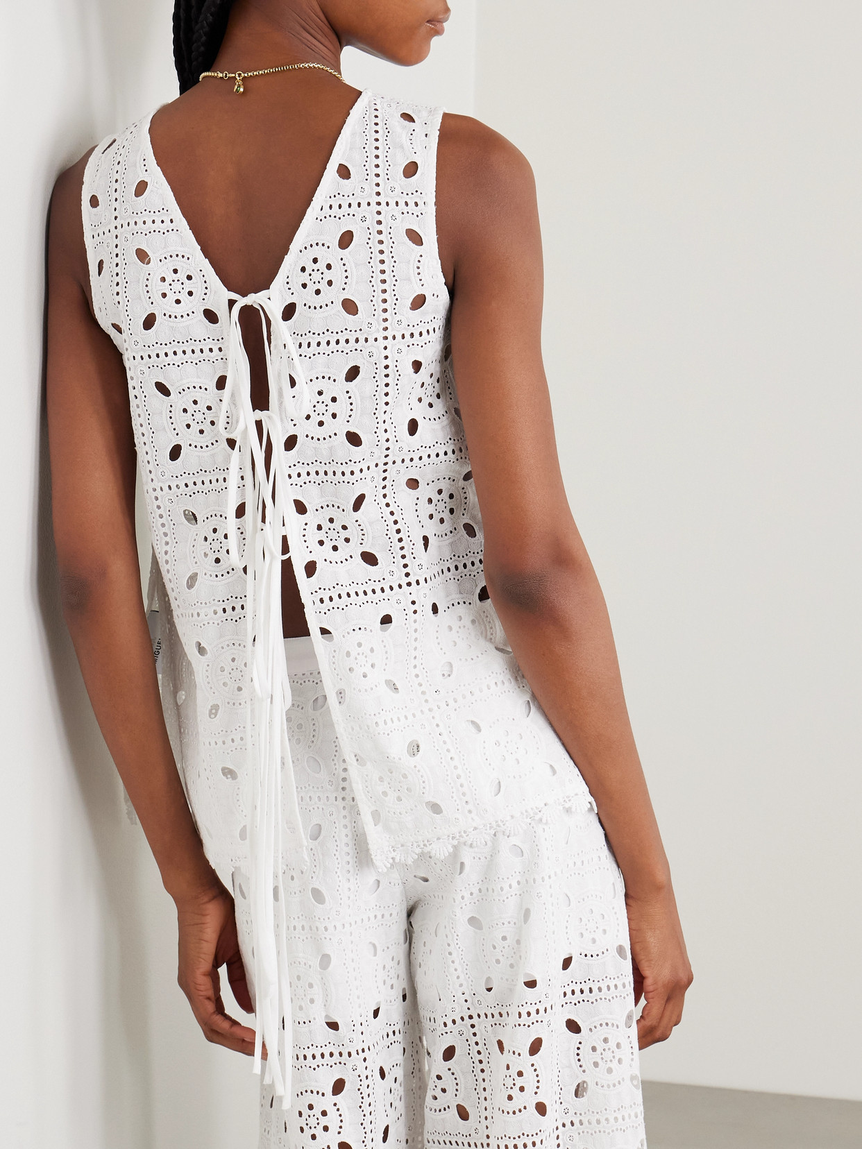 Miguelina Tula Reversible Scalloped Broderie Anglaise Cotton Top In White