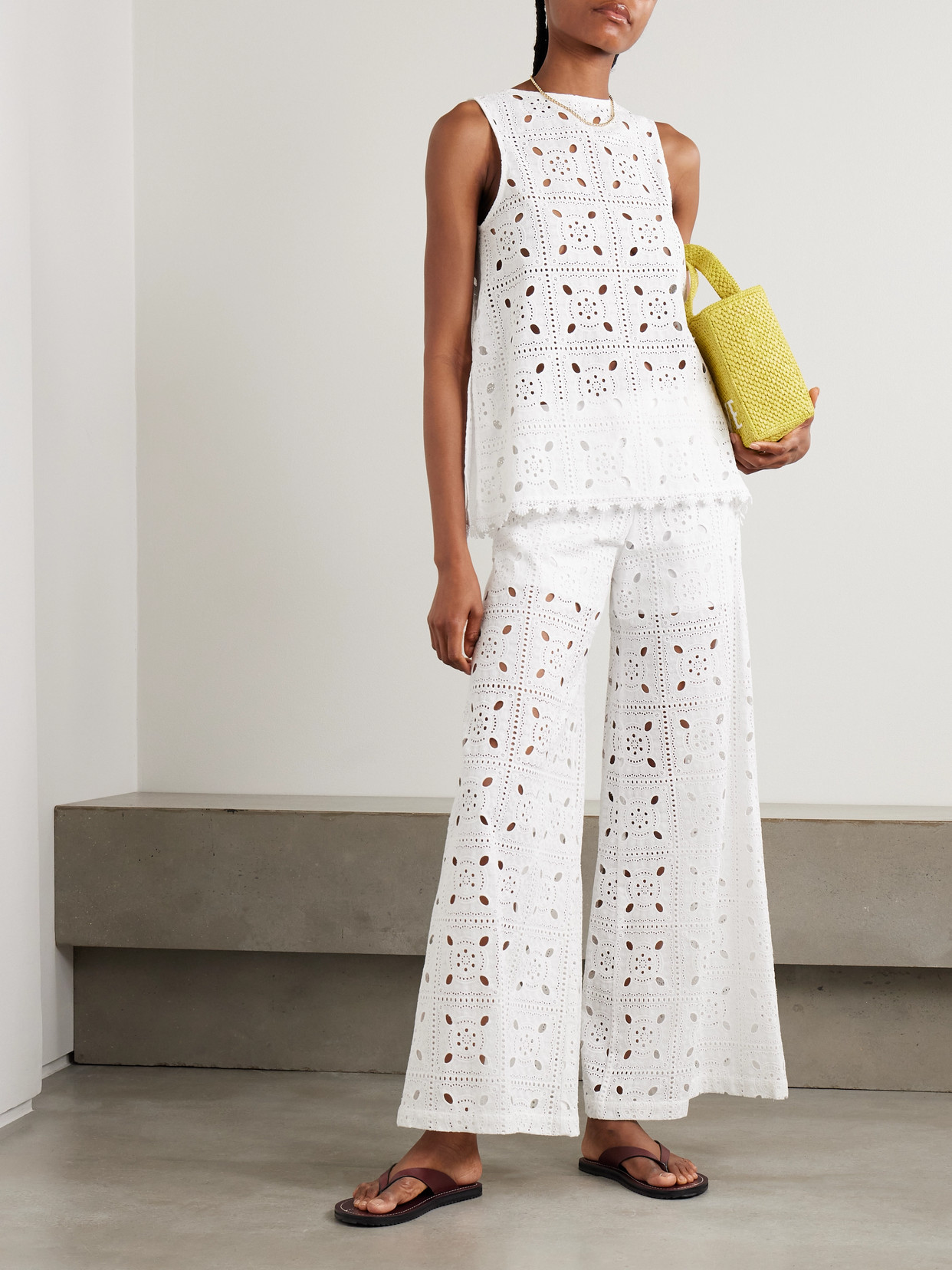 Miguelina Tula Reversible Scalloped Broderie Anglaise Cotton Top In White