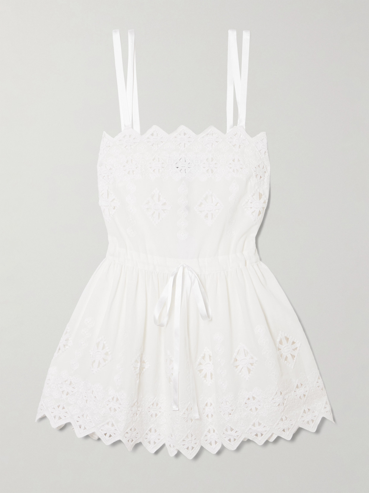 Miguelina Brielle Rhombus Embroidered Scalloped Poplin Mini Dress In Gold