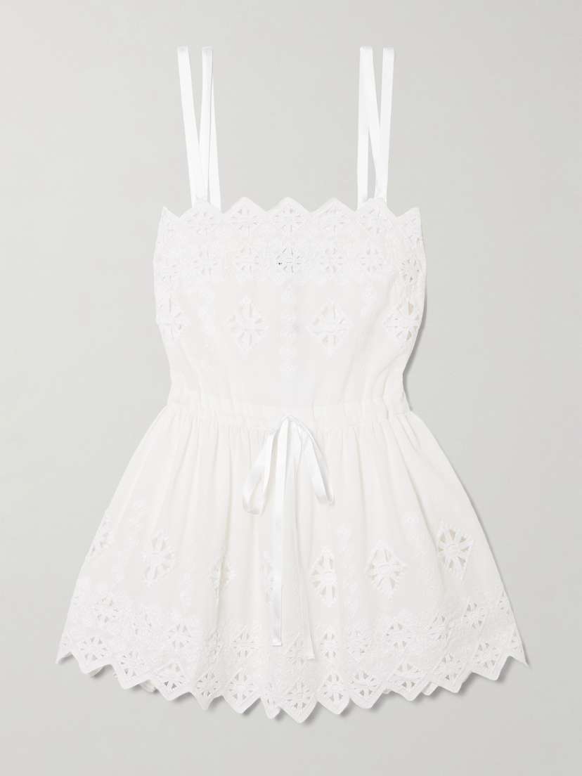 Miguelina Brielle Rhombus Embroidered Scalloped Poplin Mini Dress