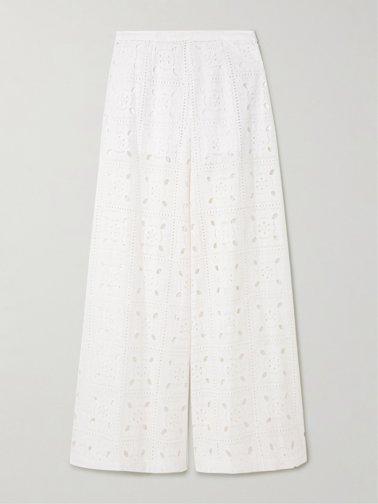 Miguelina Lilly Broderie Anglaise Cotton Wide-leg Pants In White