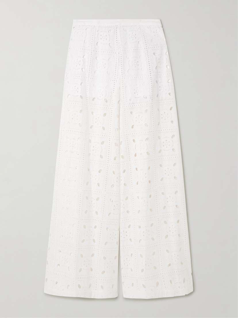 Miguelina Lilly Broderie Anglaise Cotton Wide-leg Pants
