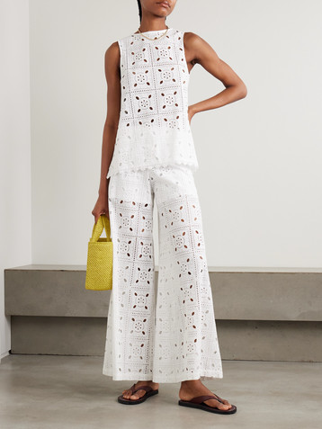 Miguelina Lilly broderie anglaise cotton wide-leg pants