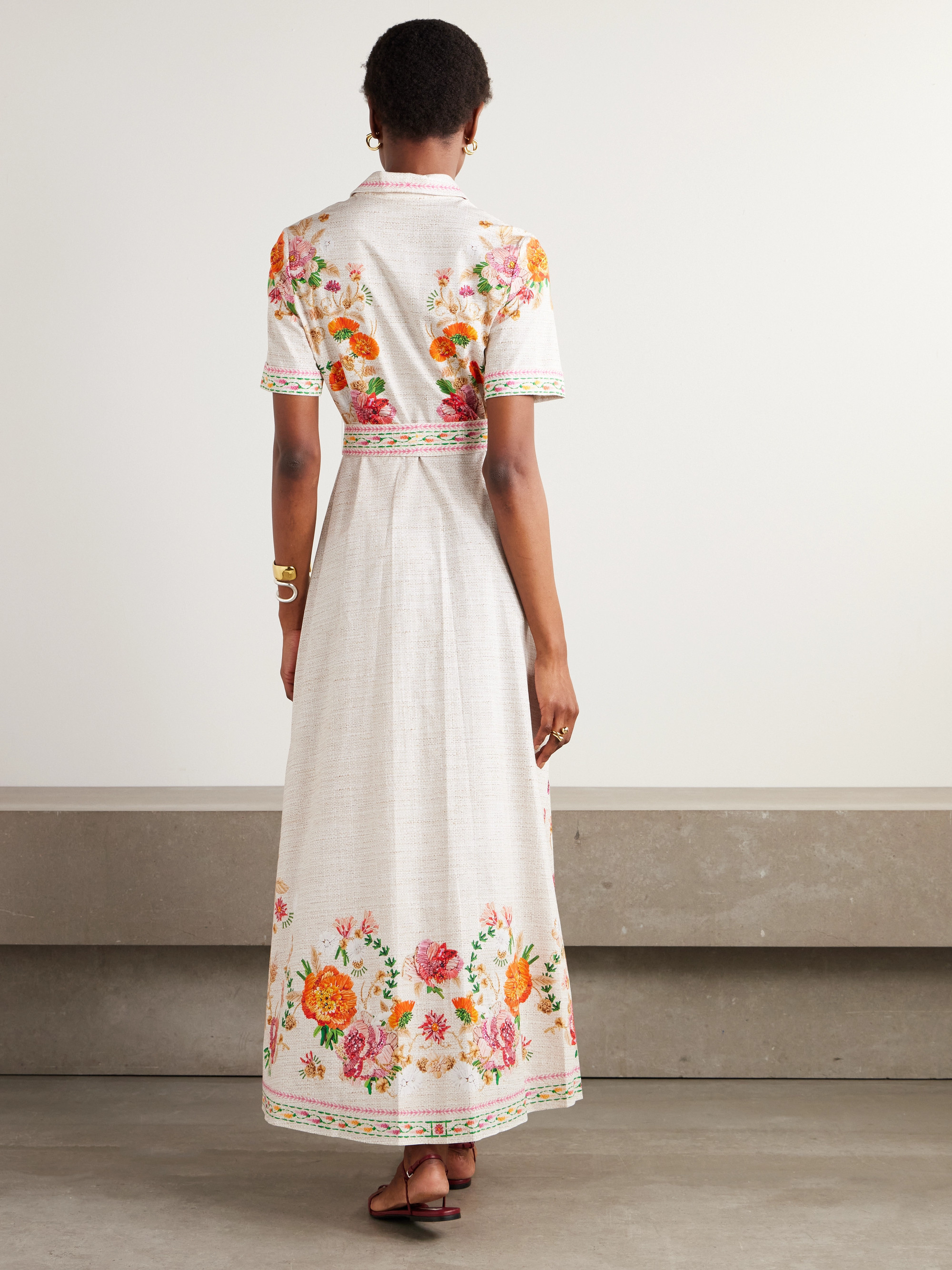 MARY KATRANTZOU Como belted floral-print cotton-poplin midi shirt dress