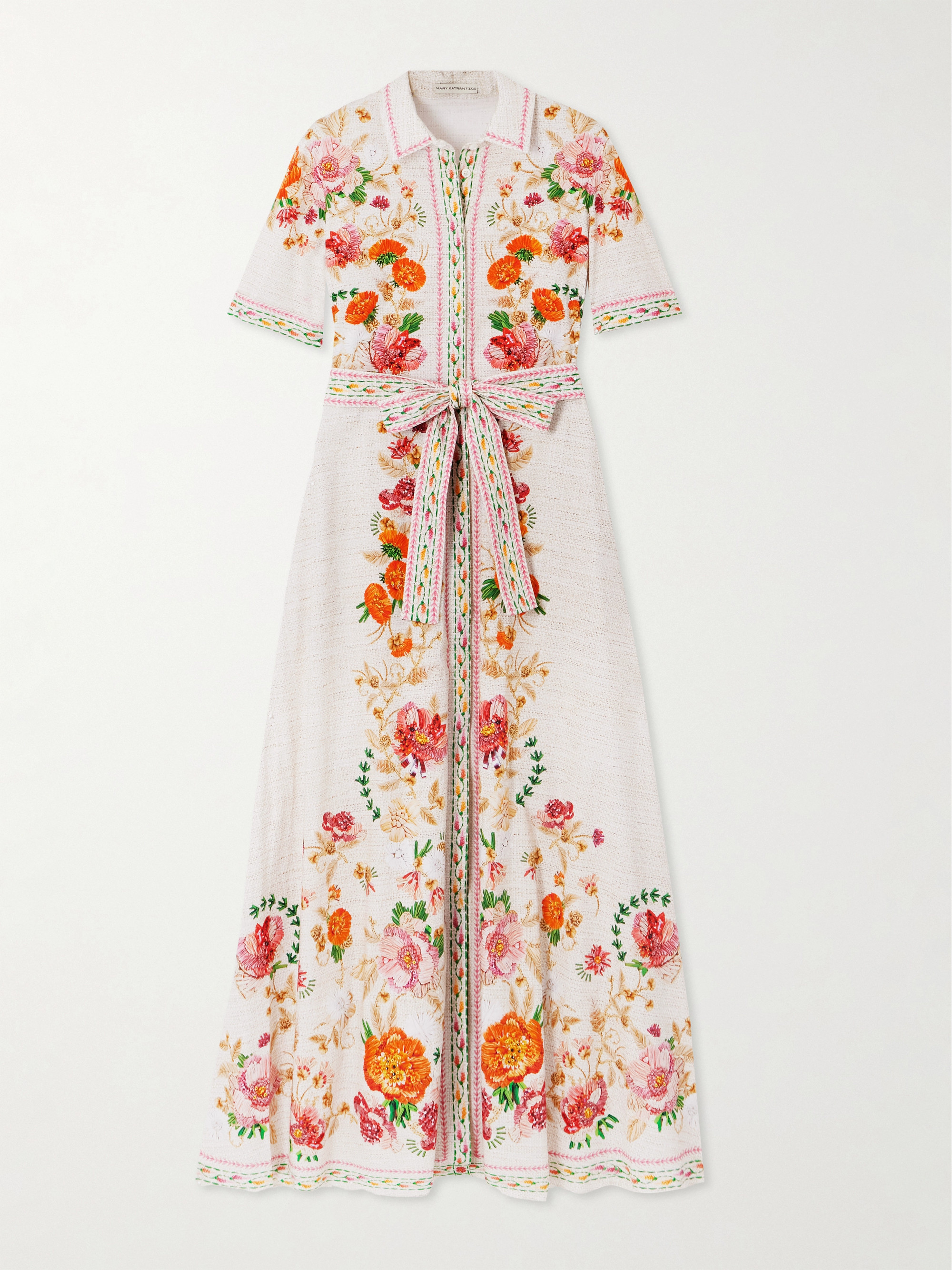 MARY KATRANTZOU Como belted floral-print cotton-poplin midi shirt dress