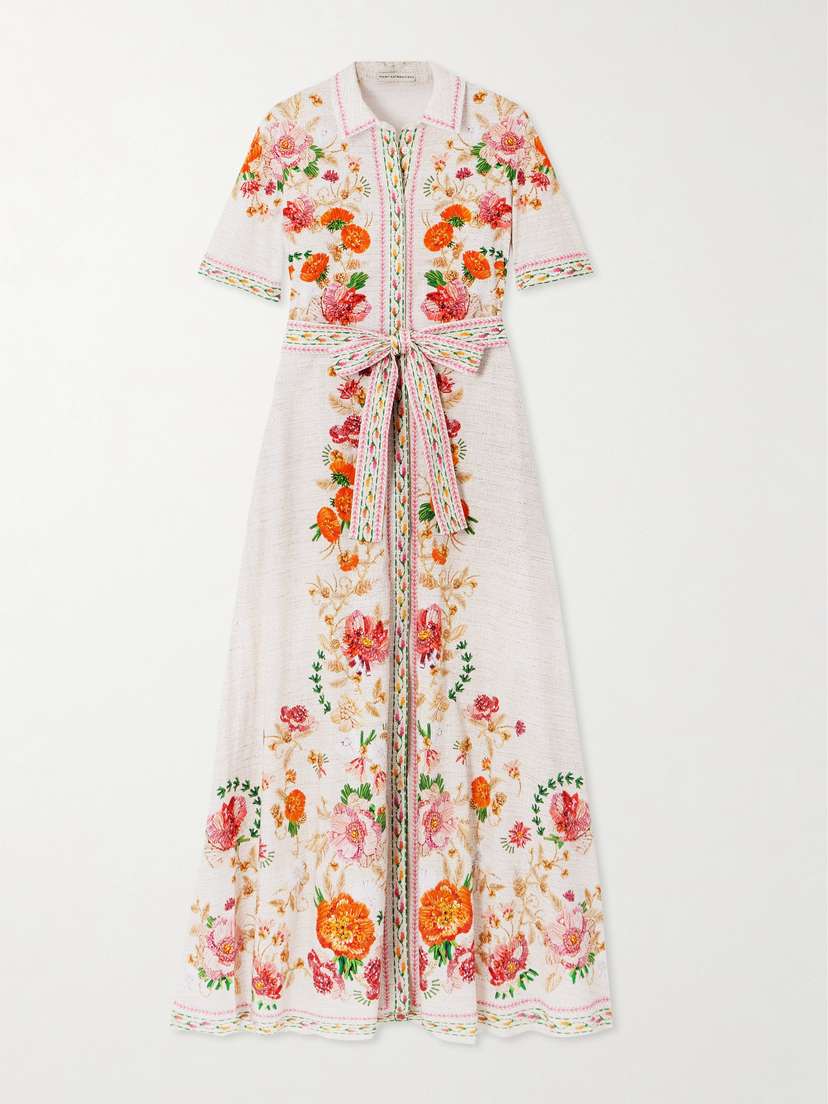 Mary Katrantzou Como Belted Floral-print Cotton-poplin Midi Shirt Dress
