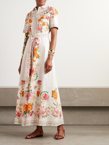 MARY KATRANTZOU Como belted floral-print cotton-poplin midi shirt dress