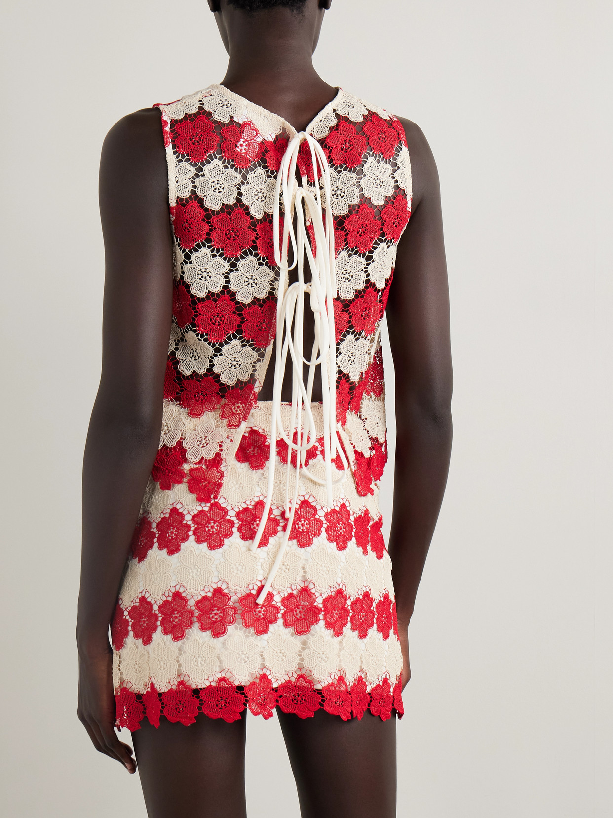 Miguelina Dupree Cropped Guipure Lace Tank In Red