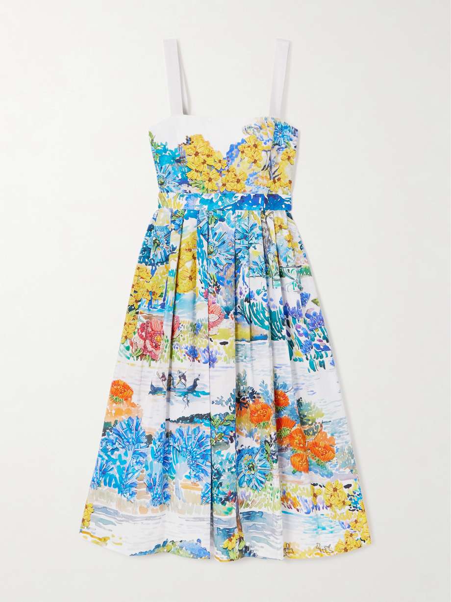 iris pleated floral-print cotton-poplin midi dress