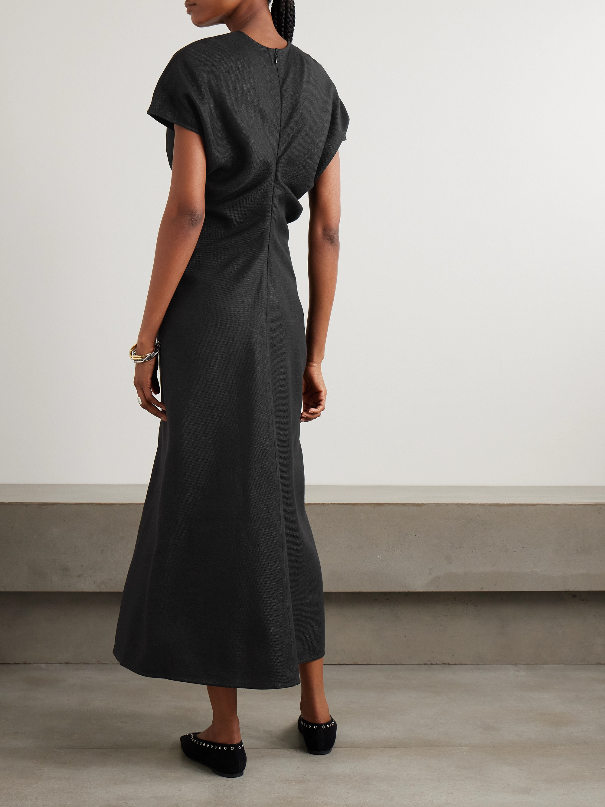 TOTEME Gathered woven midi dress thumbnail