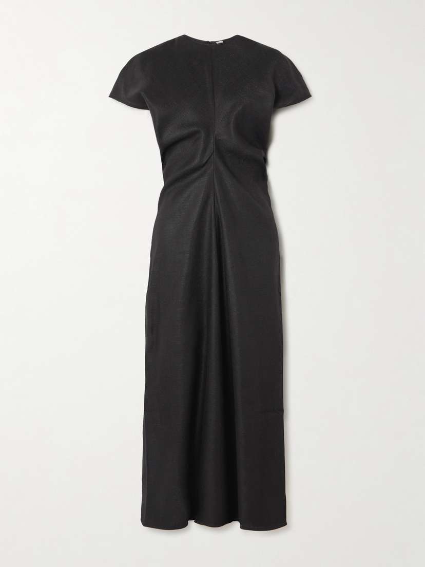 TOTEME Gathered Woven Midi Dress