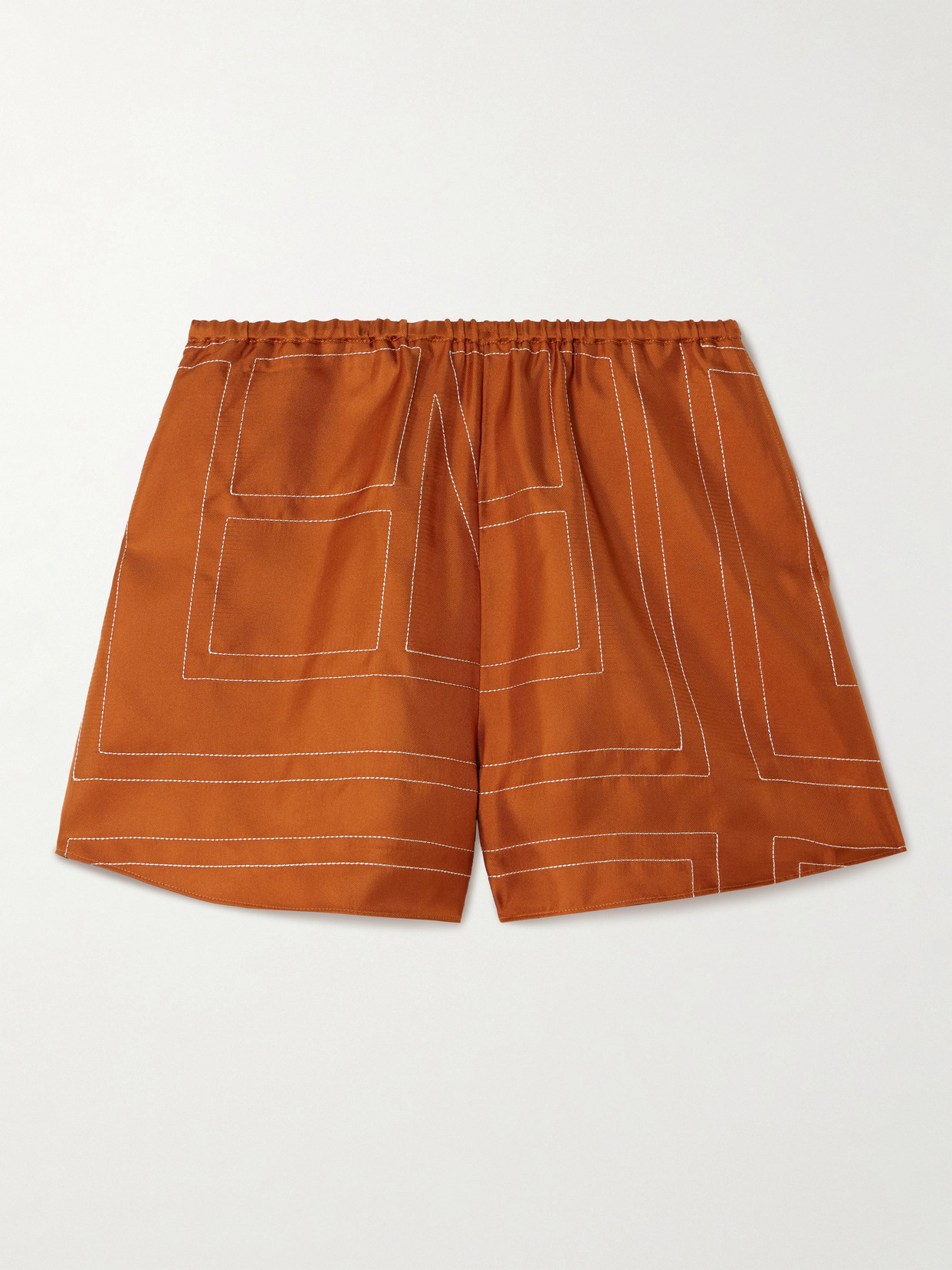 Totême Womens Terracotta Embroidered Monogram Embroidered Silk Pyjama Shorts